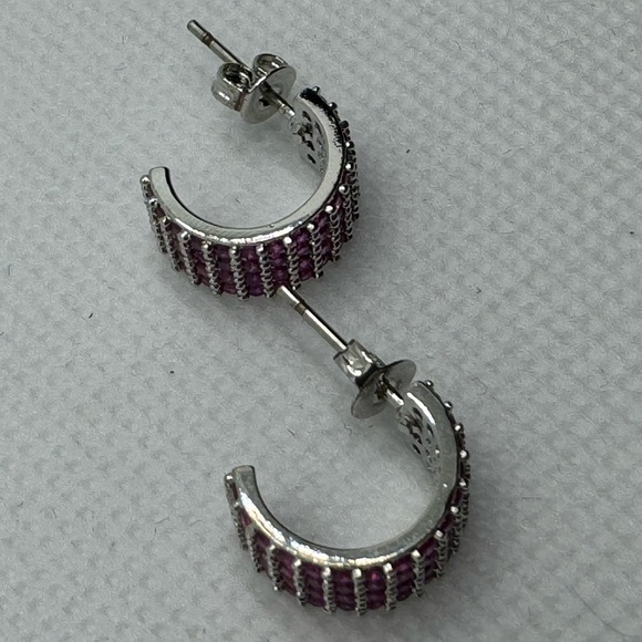 Macy’s 4-Row Simulated Ruby Half Hoop Earrings - Picture 3 of 5